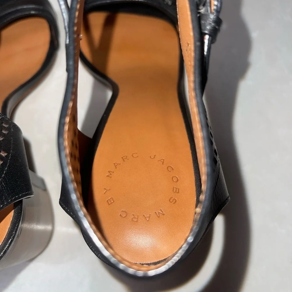EUC Marc By Marc Jacobs Diamonds Black Leather Heeled Sandals